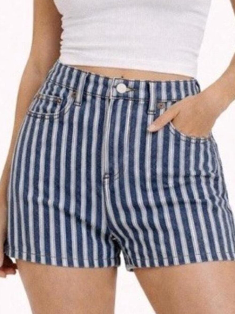 American Eagle Ne(x)t Level High-Waisted Striped Denim Short Shorts NWT